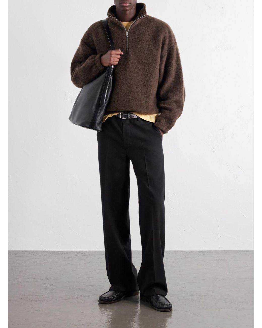 Jil Sander Brown Wool-Blend Brushed Half-Zip Sweater for men