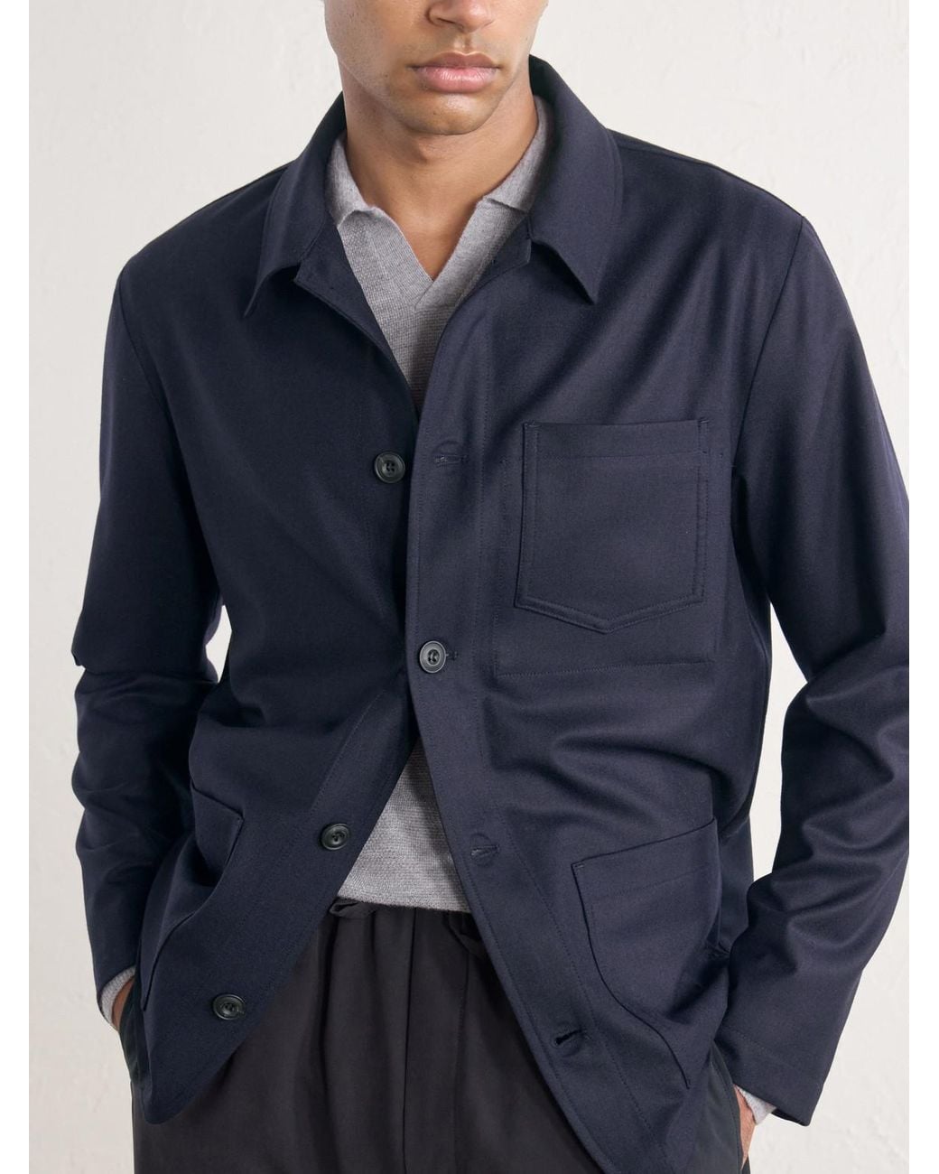 Altea Blue Pablo Wool-blend Flannel Overshirt for men