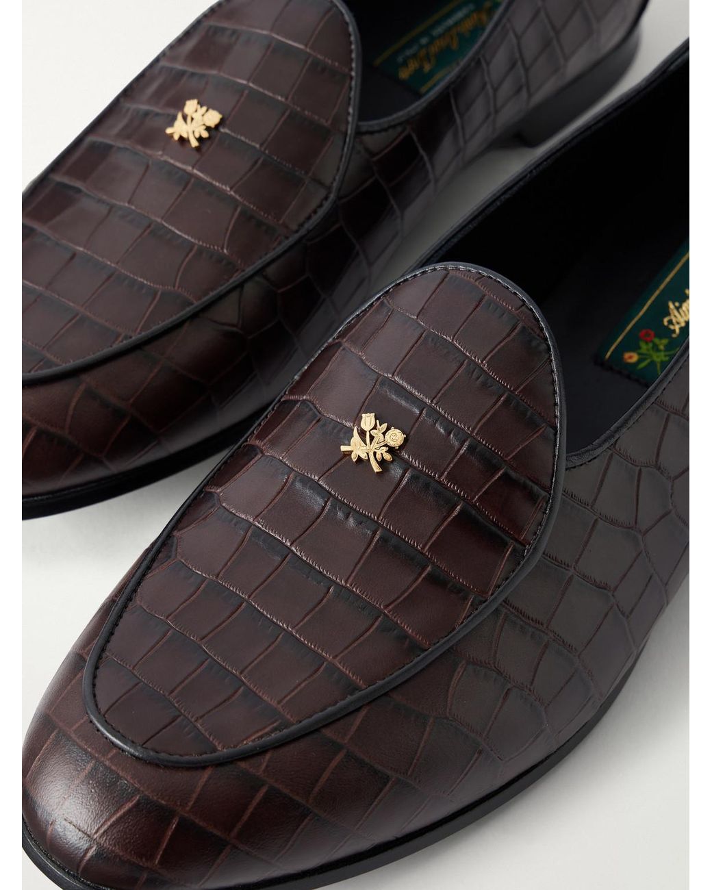 Aimé Leon Dore Brown Logo-Embellished Croc-Effect Leather Loafers for men