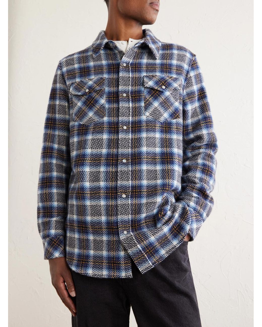 God's True Cashmere Blue Lightning Checked Cashmere Shirt for men