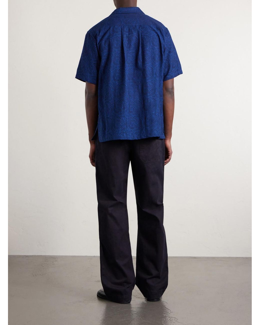 Blue Blue Japan Blue Camp-Collar Cotton-Jacquard Shirt for men