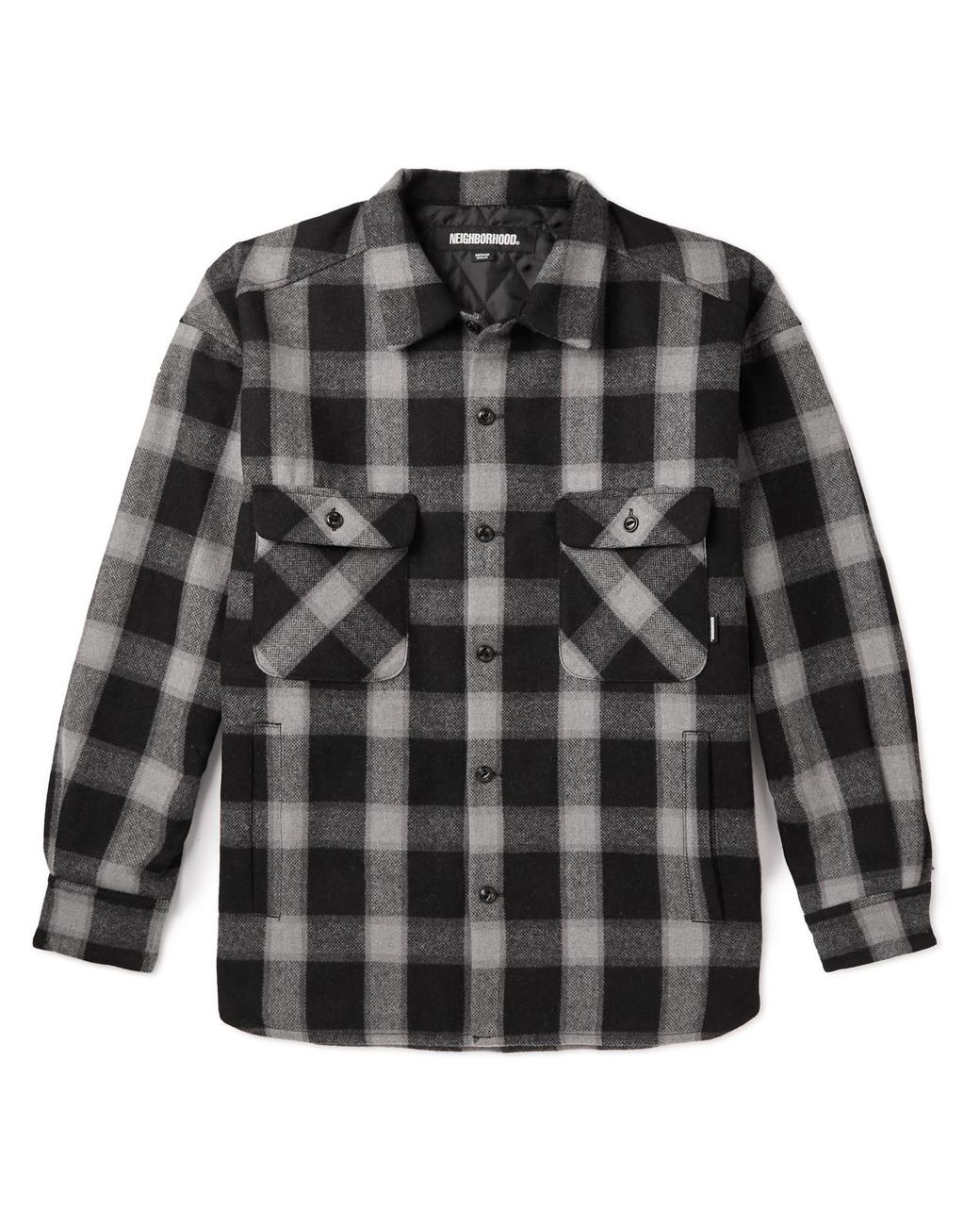 Neighborhood Checked Padded Wool-blend Shirt in Black for Men | Lyst