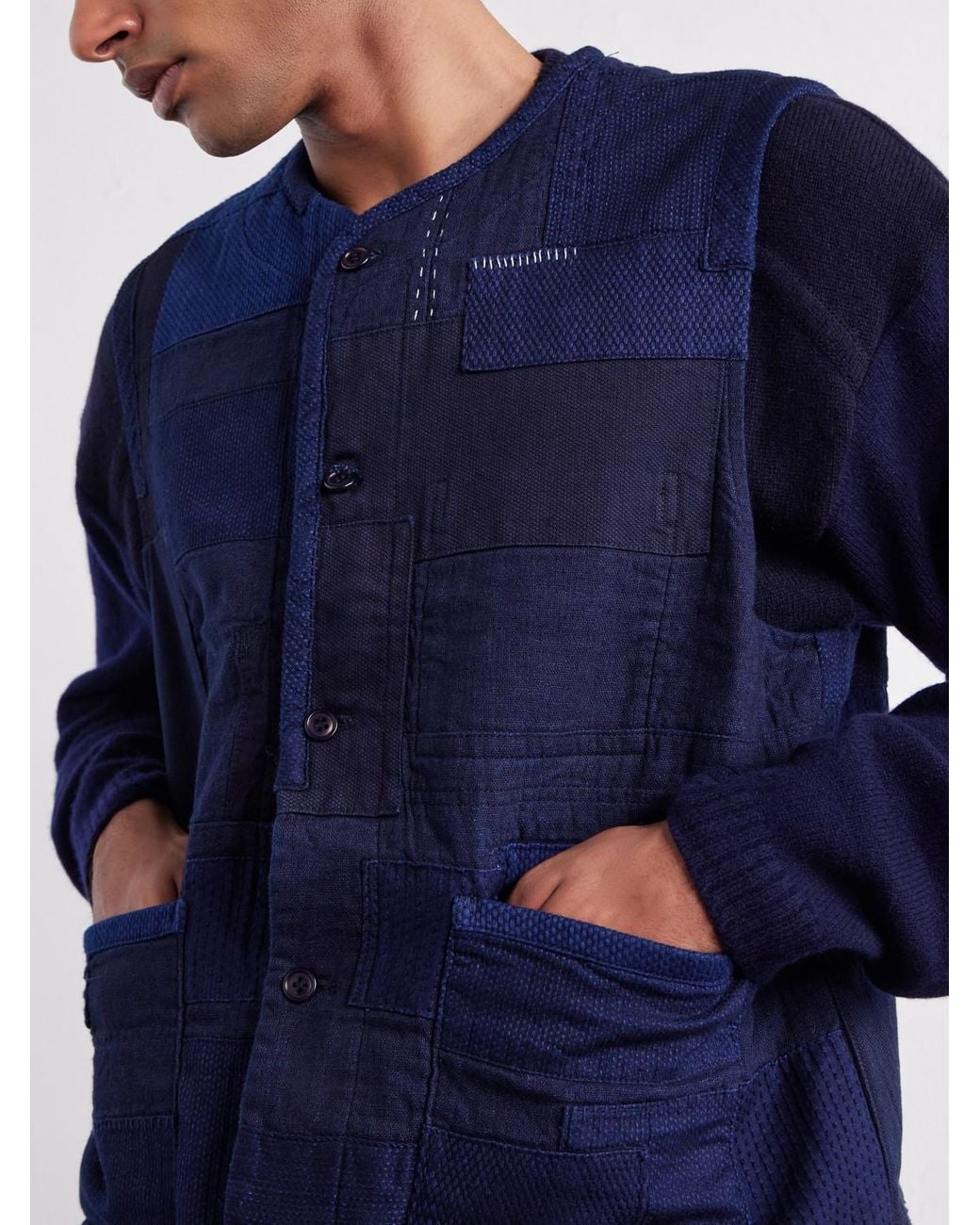 Blue Blue Japan Blue Nenrin Patchwork Cotton-Canvas Vest for men