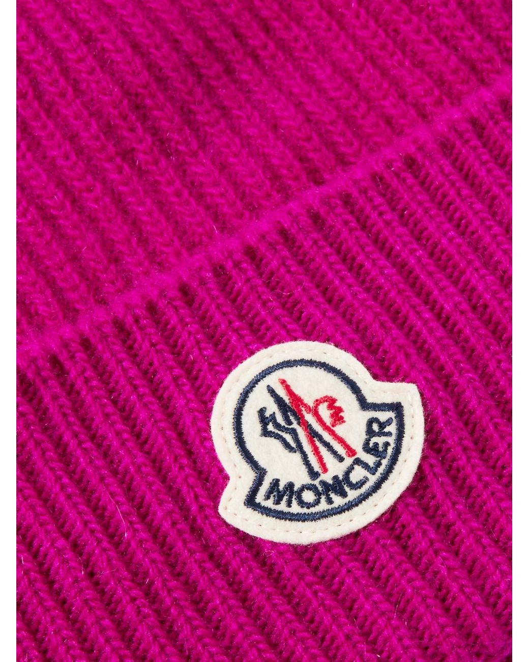Moncler Pink Appliquéd Ribbed Virgin Wool And Cashmere-Blend Beanie for men
