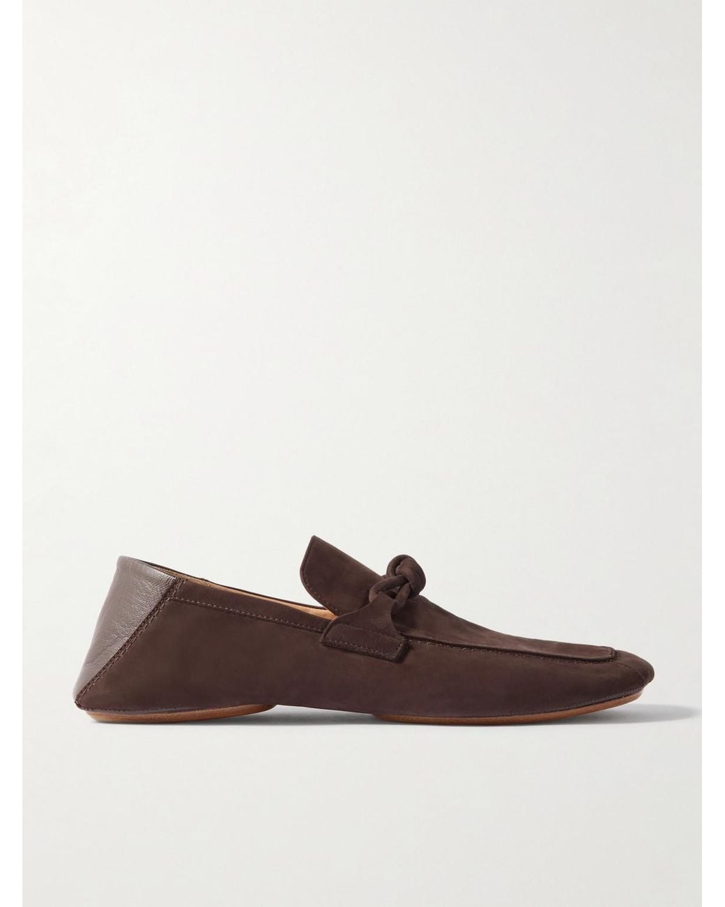 Bottega Veneta Brown Knot-Detailed Leather-Trimmed Textured-Nubuck Loafers for men