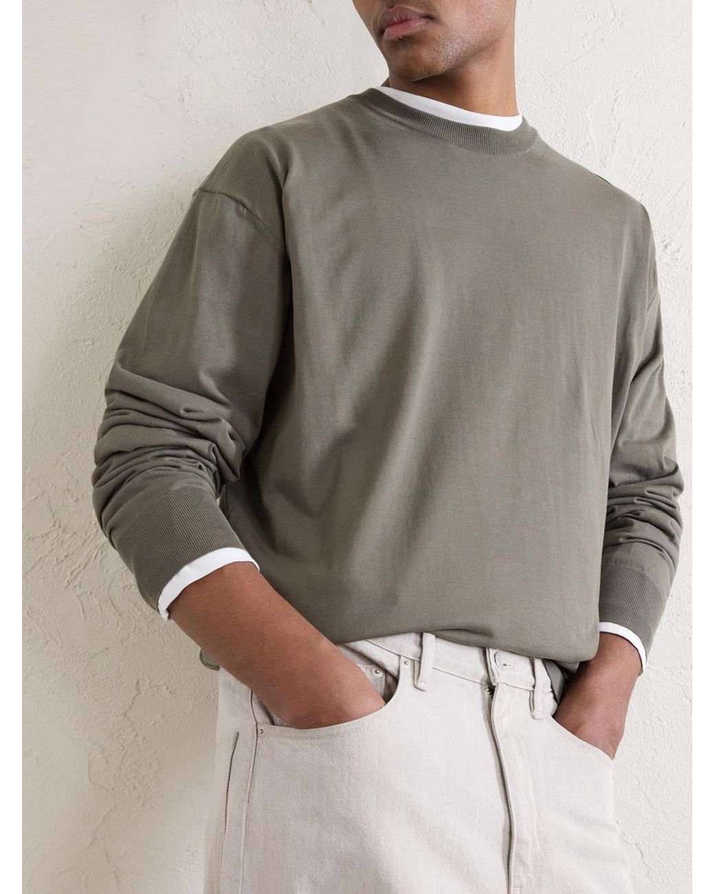 Auralee Gray Luster Knitted T-Shirt for men