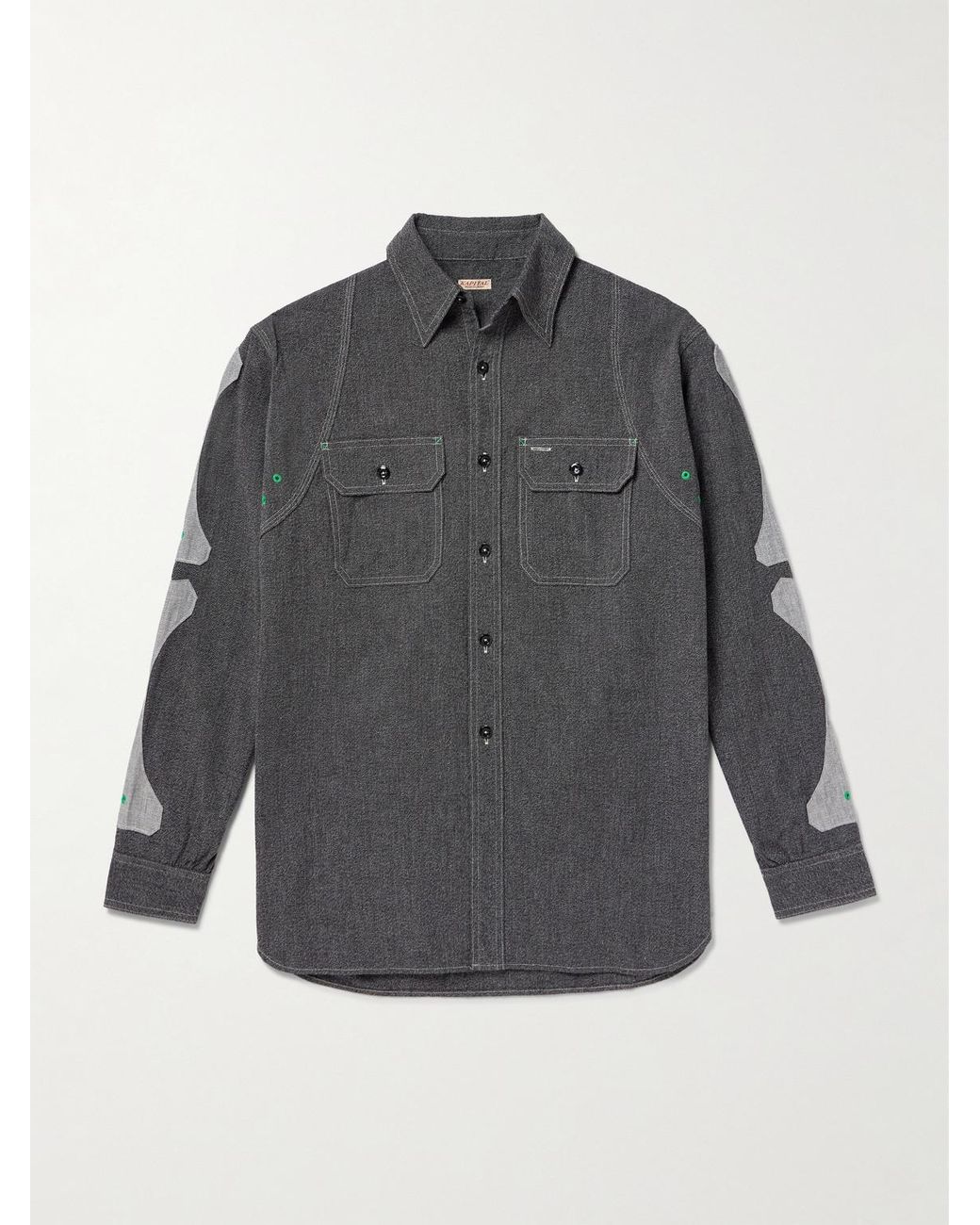 Kapital Gray Appliquéd Panelled Cotton Shirt for men