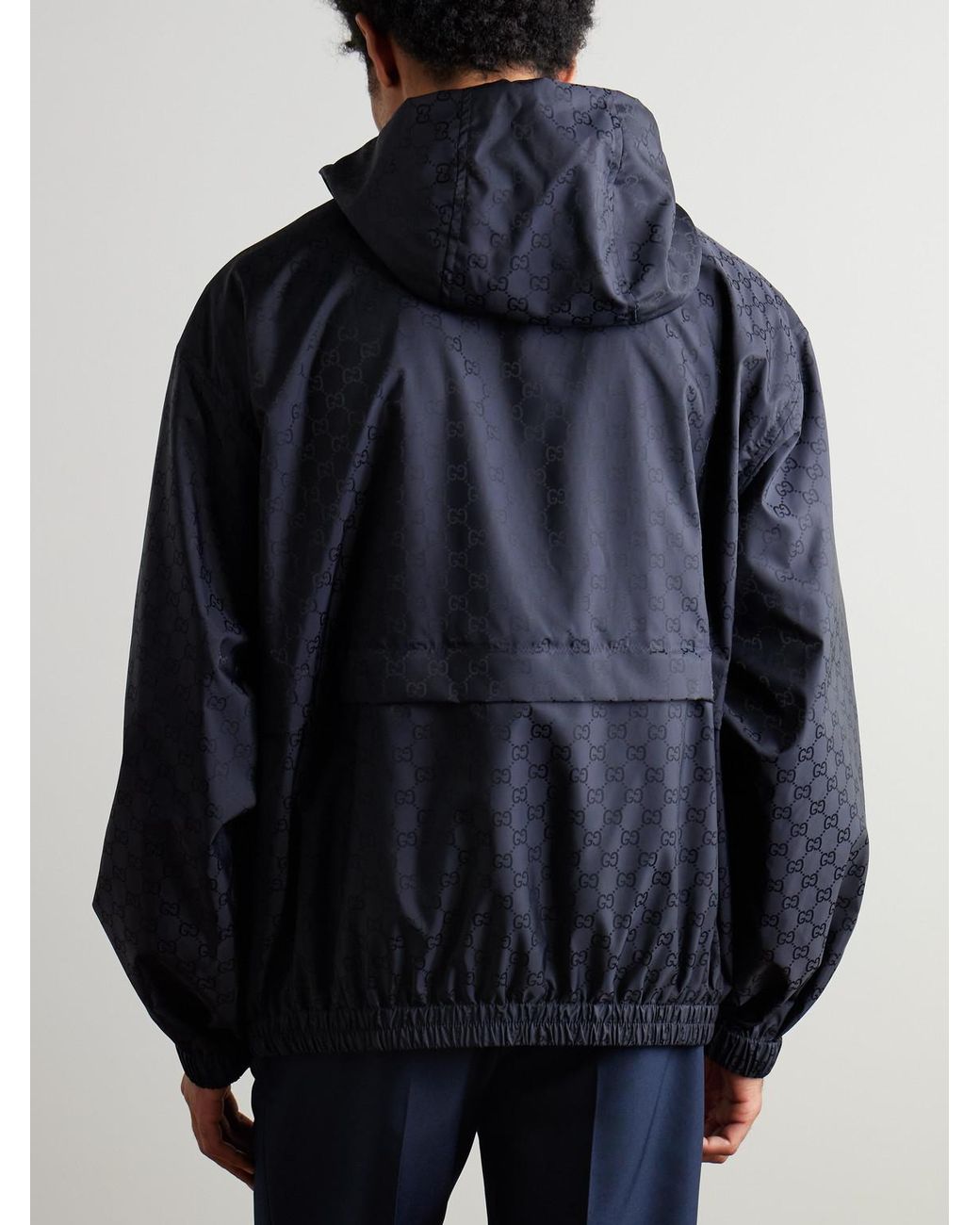 Gucci Blue Gg Logo-Jacquard Shell Hooded Jacket for men