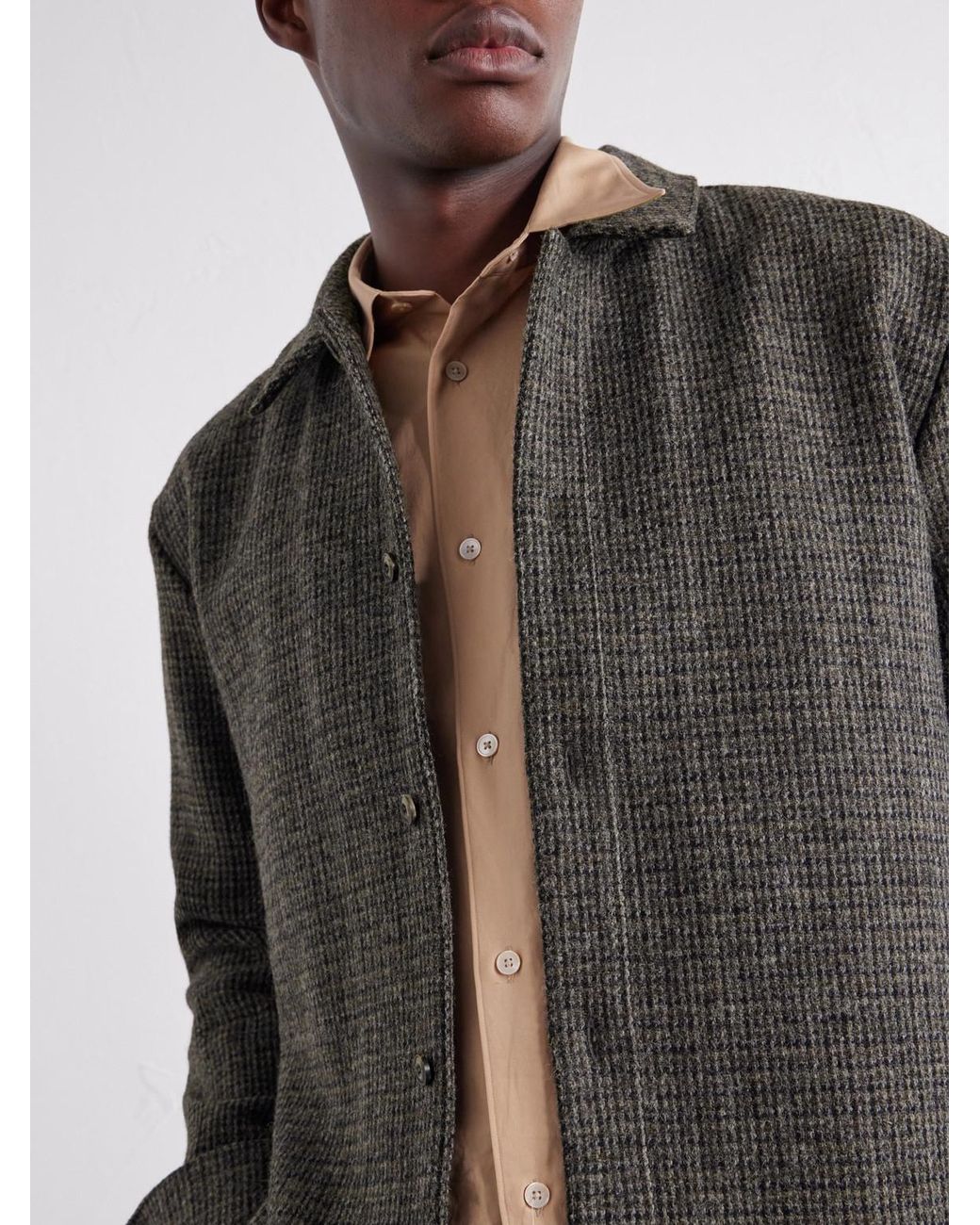 A Kind Of Guise Gray Cullu Checked Brushed Wool-Tweed Overshirt for men