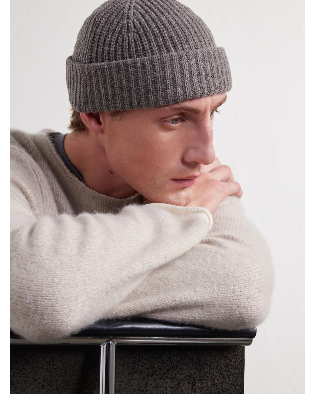 NN07 Gray Sailor 6650 Ribbed Wool-Blend Beanie for men