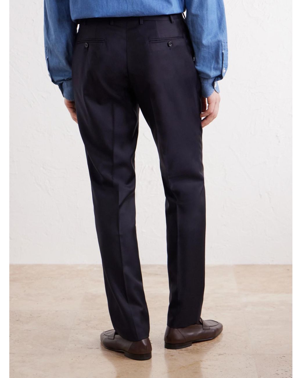 Canali Blue Tapered Pleated Wool-Twill Trousers for men