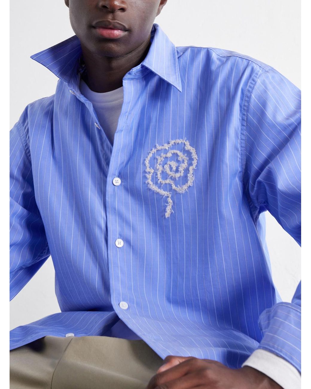 NN07 Blue Quinsy App 5322 Embroidered Striped Supima Cotton-Poplin Shirt for men