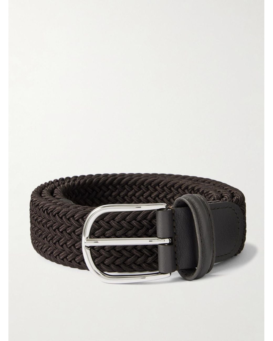 Andersons Black 3.5Cm Leather-Trimmed Woven Elastic Belt for men