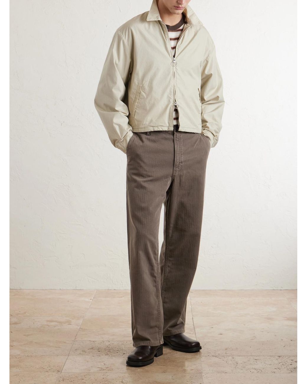 Jeanerica Brown Genua Wide-Leg Herringbone Cotton-Blend Trousers for men