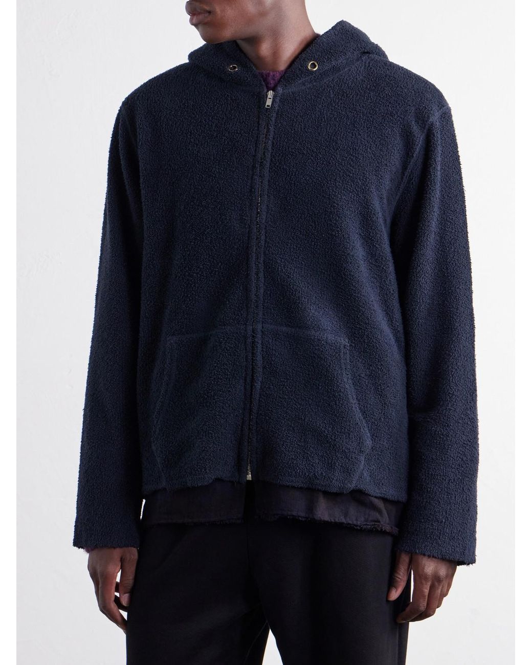 Les Tien Blue Cotton-Fleece Zip-Up Hoodie for men