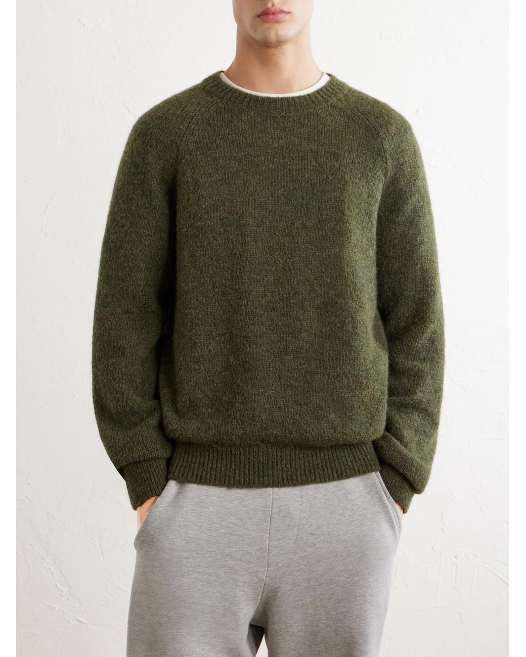 Dries Van Noten Green Brushed Alpaca-Blend Sweater for men