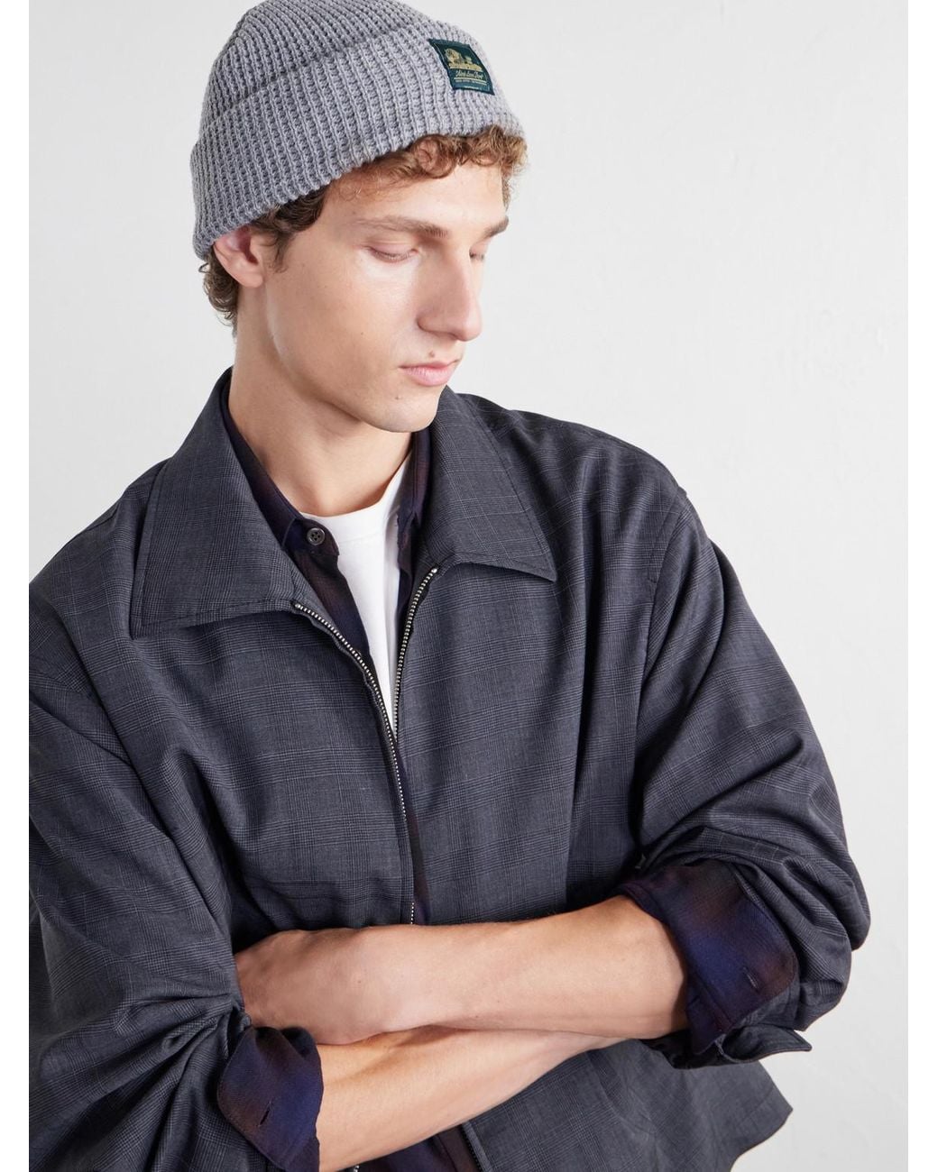 Aimé Leon Dore Gray Logo-Appliquéd Waffle-Knit Beanie for men