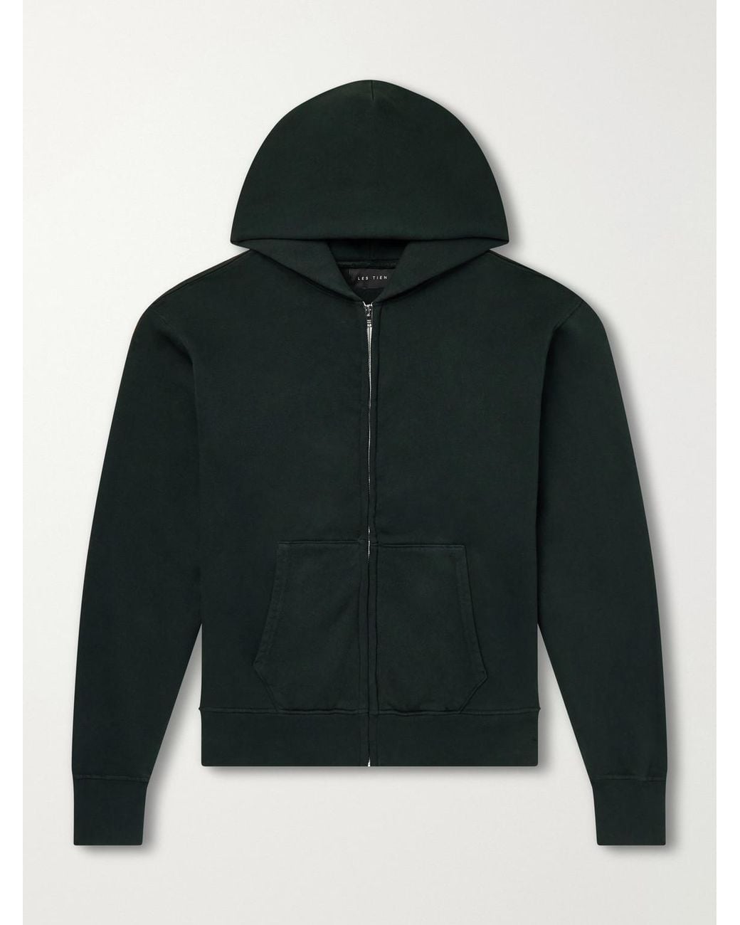 Les Tien Green Garment-Dyed Cotton-Jersey Zip-Up Hoodie for men
