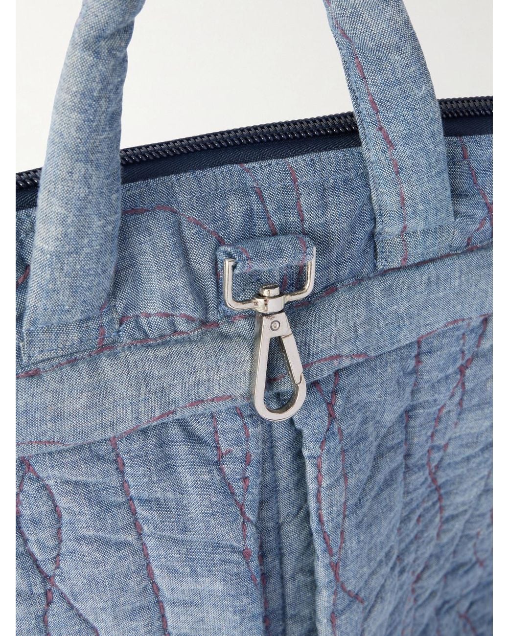 Kardo Blue Embroidered Cotton-Chambray Tote Bag for men