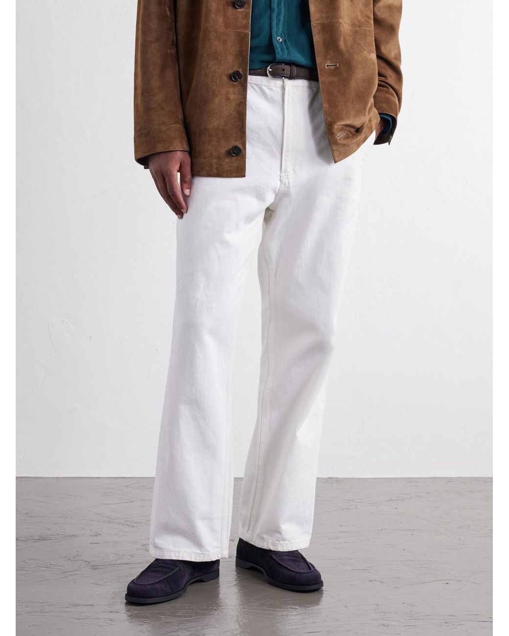 John Lobb White Pace Suede Loafers for men