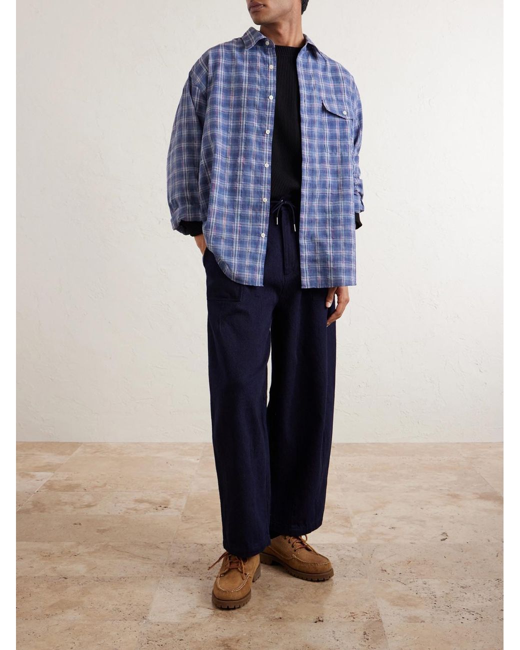 FRIZMWORKS Blue Wide-Leg Sashiko Jeans for men