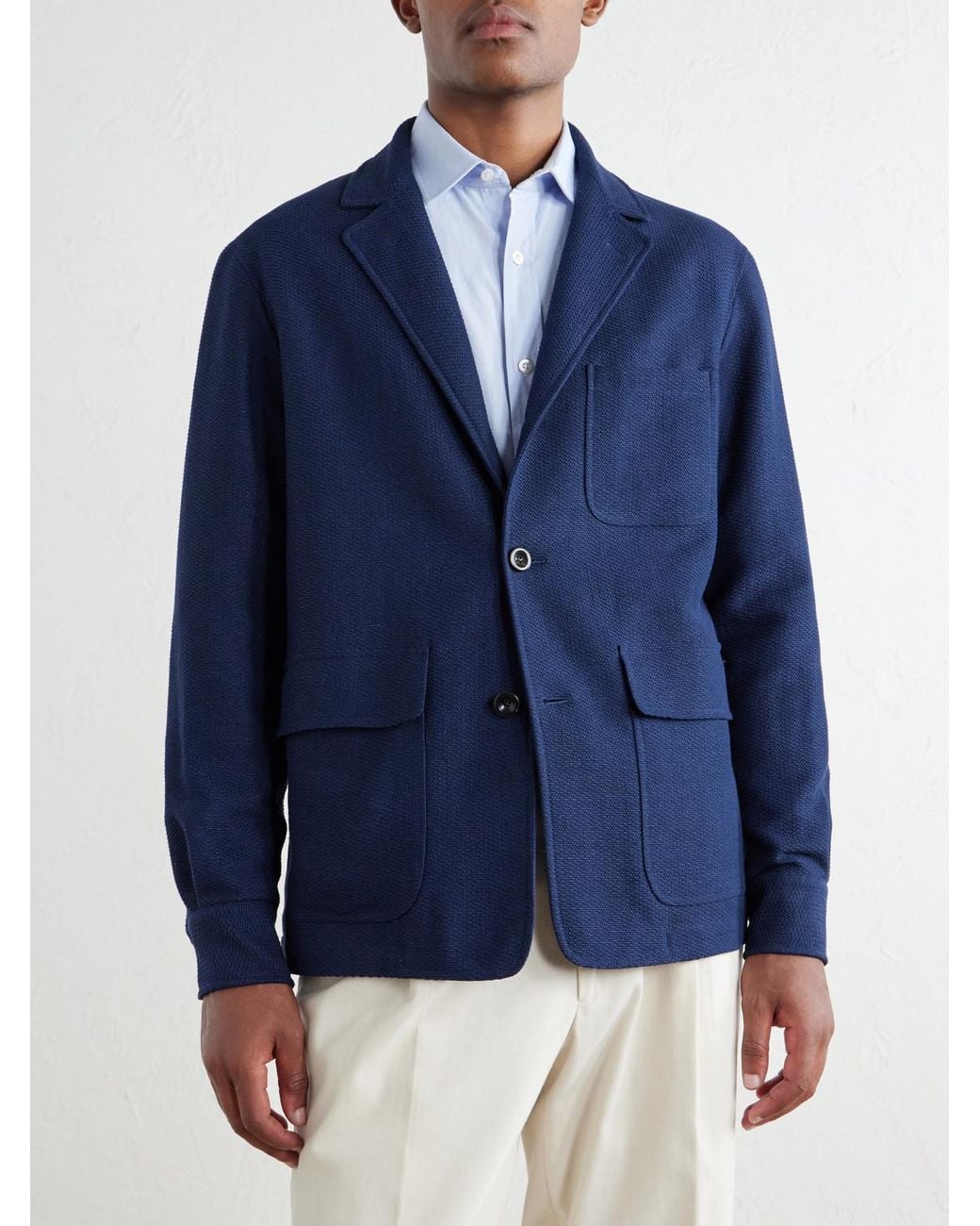 Ralph Lauren Blue Cotton-blend Waffle-knitted Blazer Jacket for men