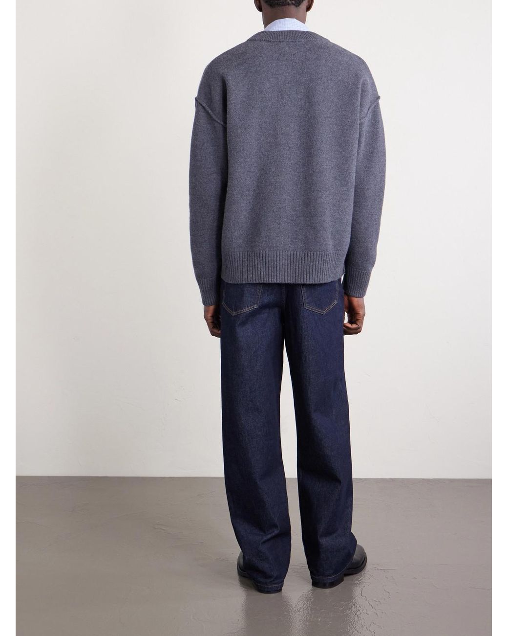 AMI Blue Logo-Intarsia Merino Wool Cardigan for men