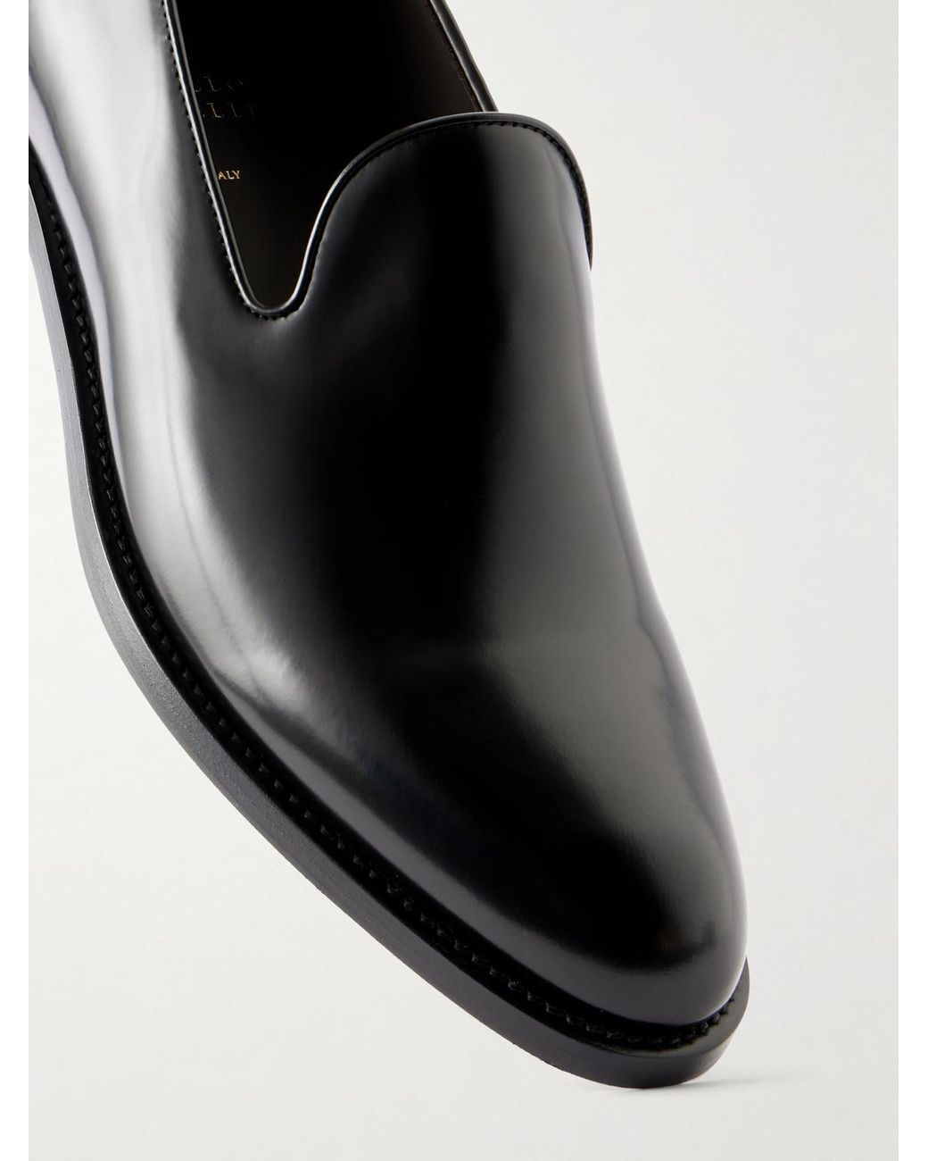 Brunello Cucinelli Black Evening Glossed Leather Loafers for men