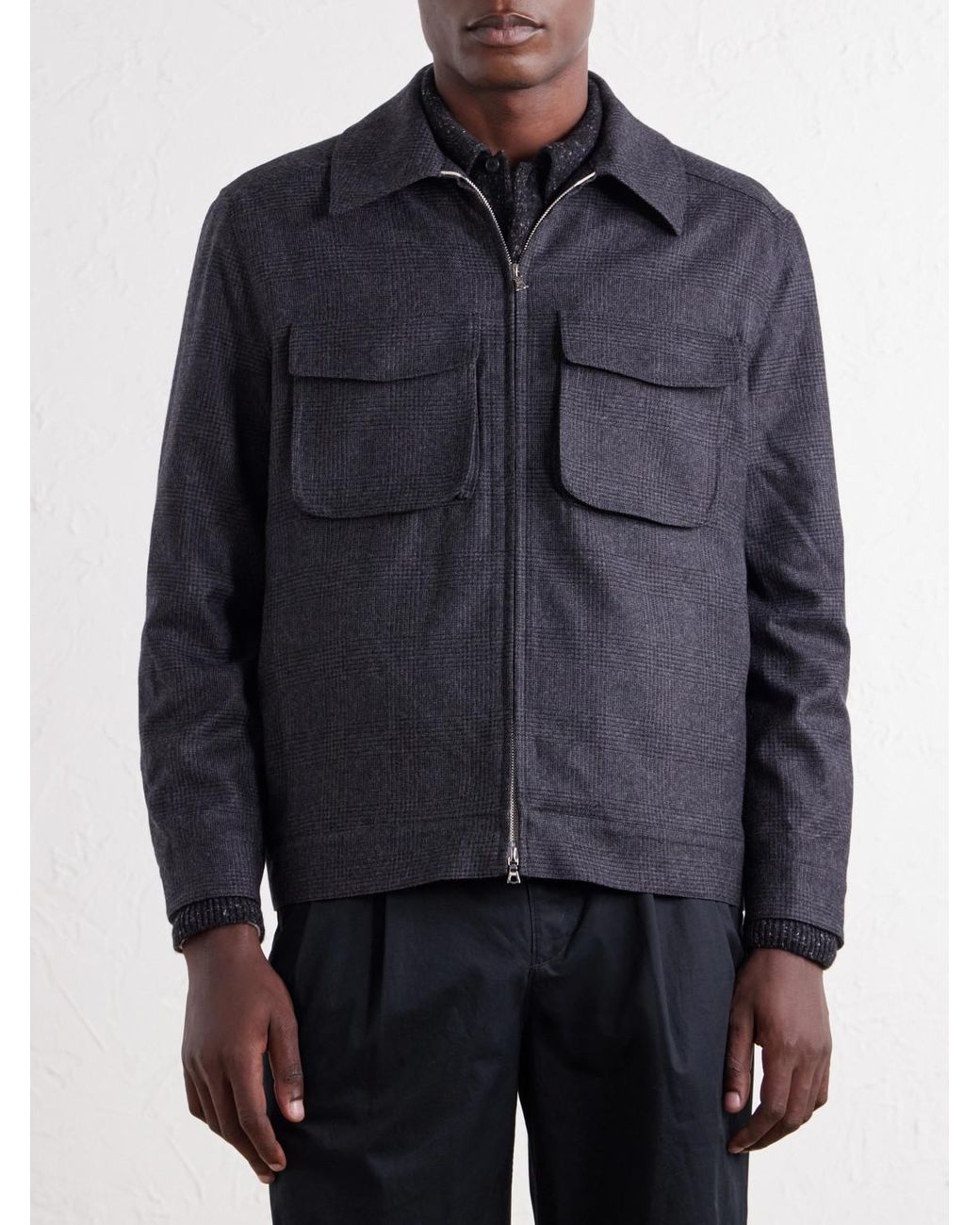 De Bonne Facture Black Student Prince Of Wales Wool-Flannel Jacket for men