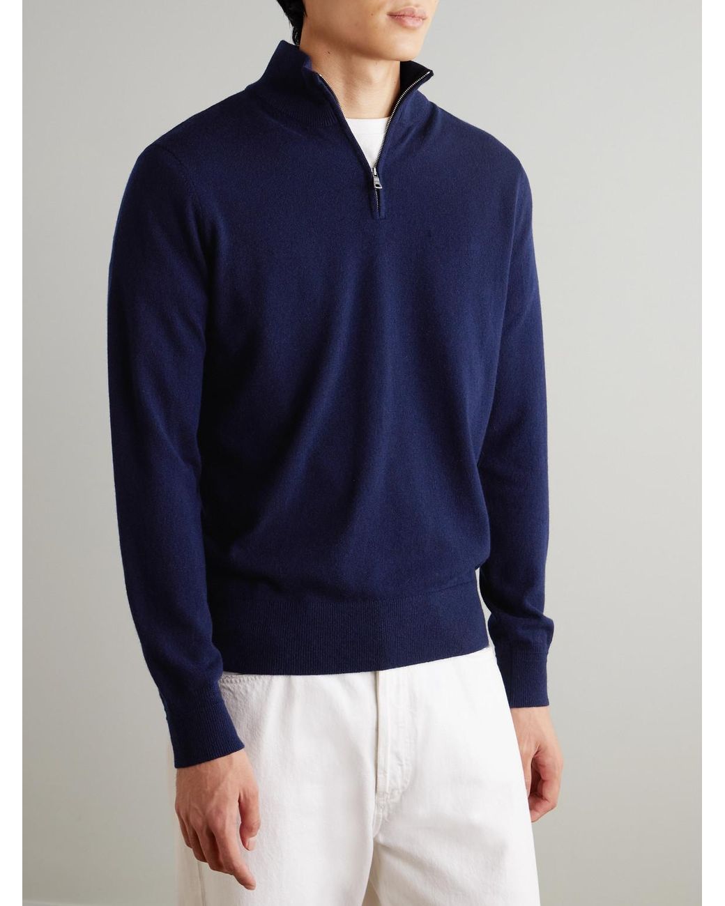 Mr P. Blue James Cashmere Half-Zip Sweater for men