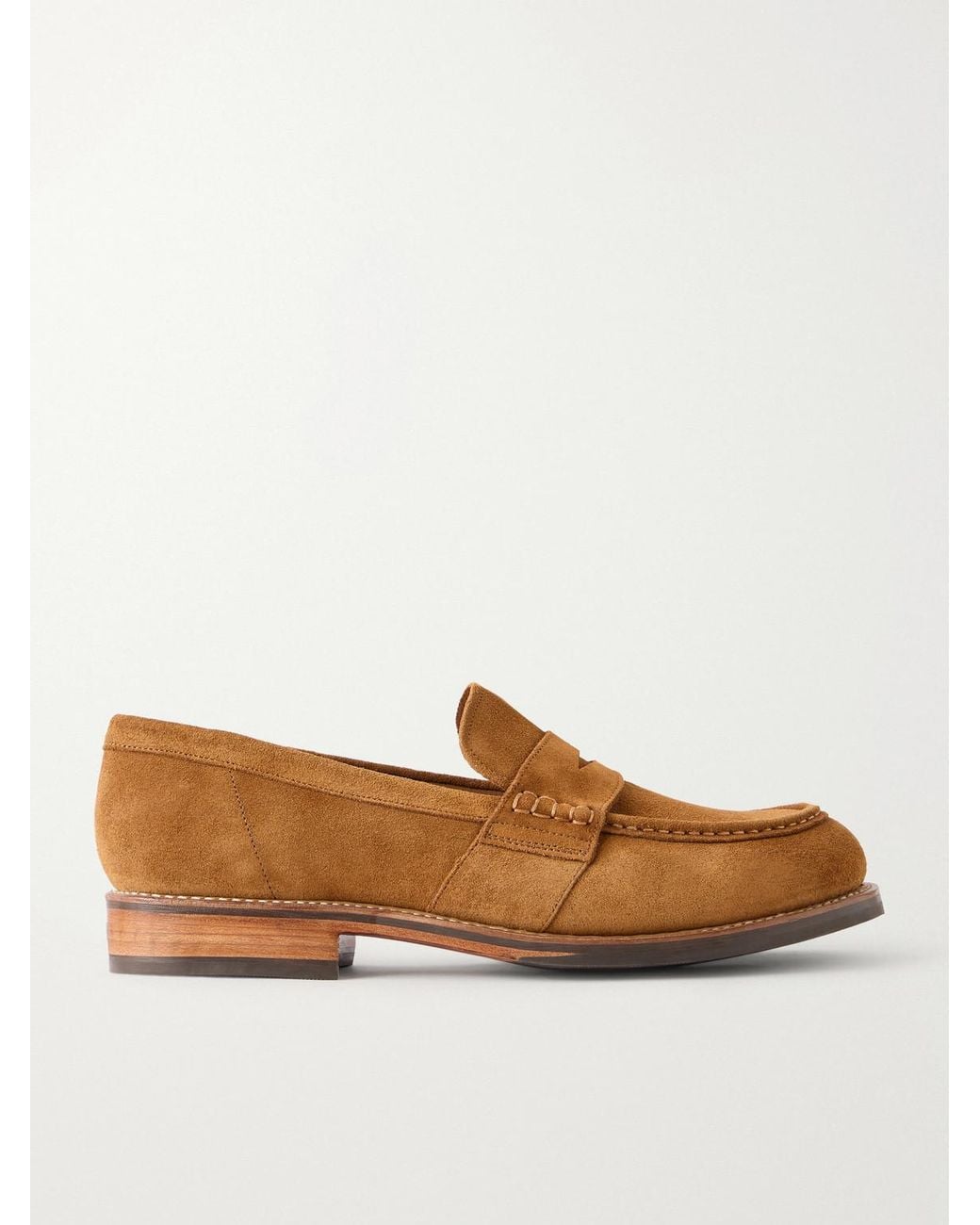 GRENSON Brown Nate Suede Penny Loafers for men