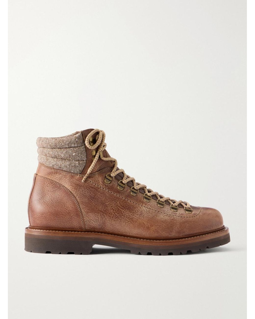 Brunello Cucinelli Brown Leather Hiking Boots for men