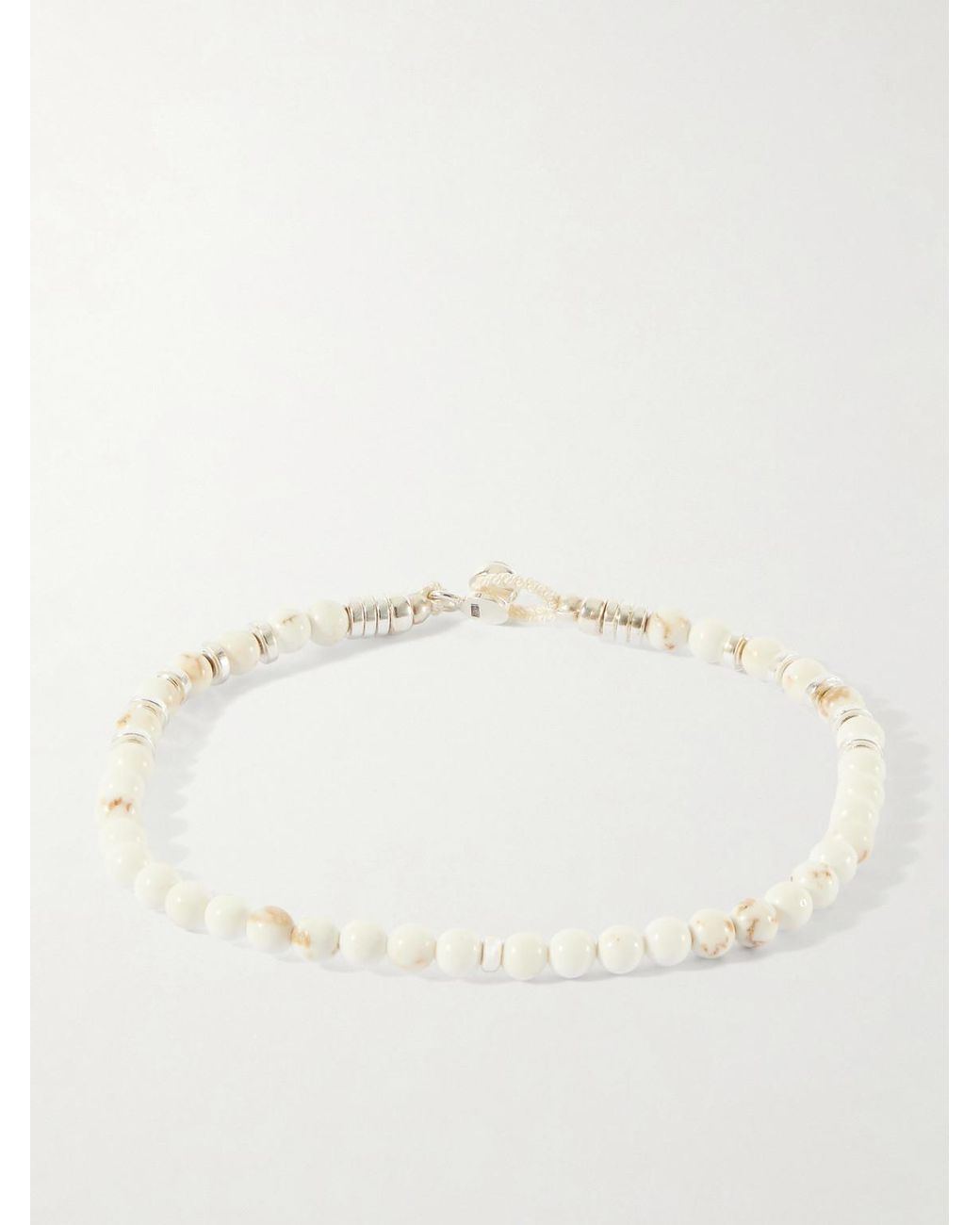 Mikia Natural Circle 4 Sterling, Magnesite And Hematite Beaded Bracelet for men