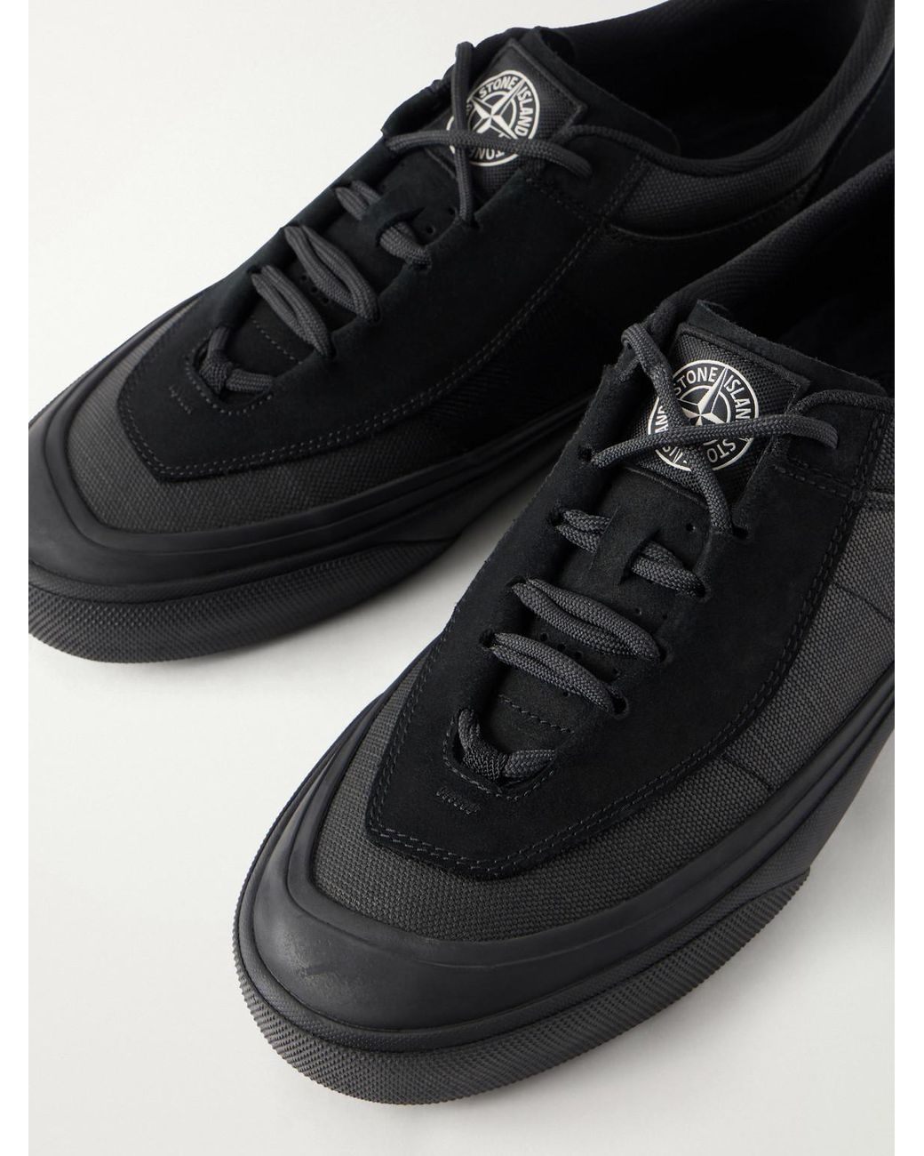 Stone Island Black Suede-Trimmed Canvas Sneakers for men