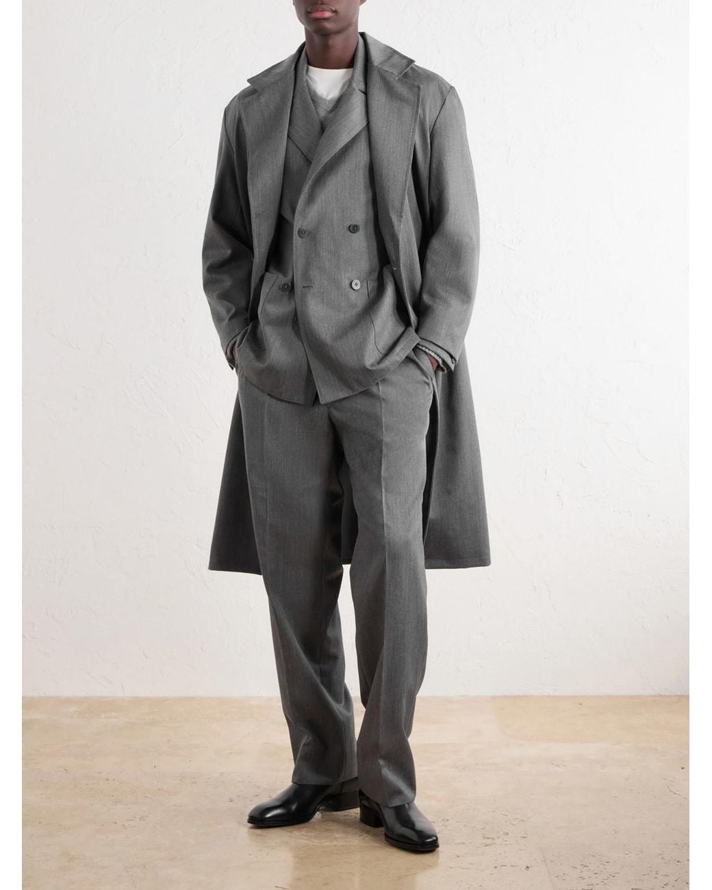 STÒFFA Gray Double-Breasted Wool-Twill Suit Jacket for men