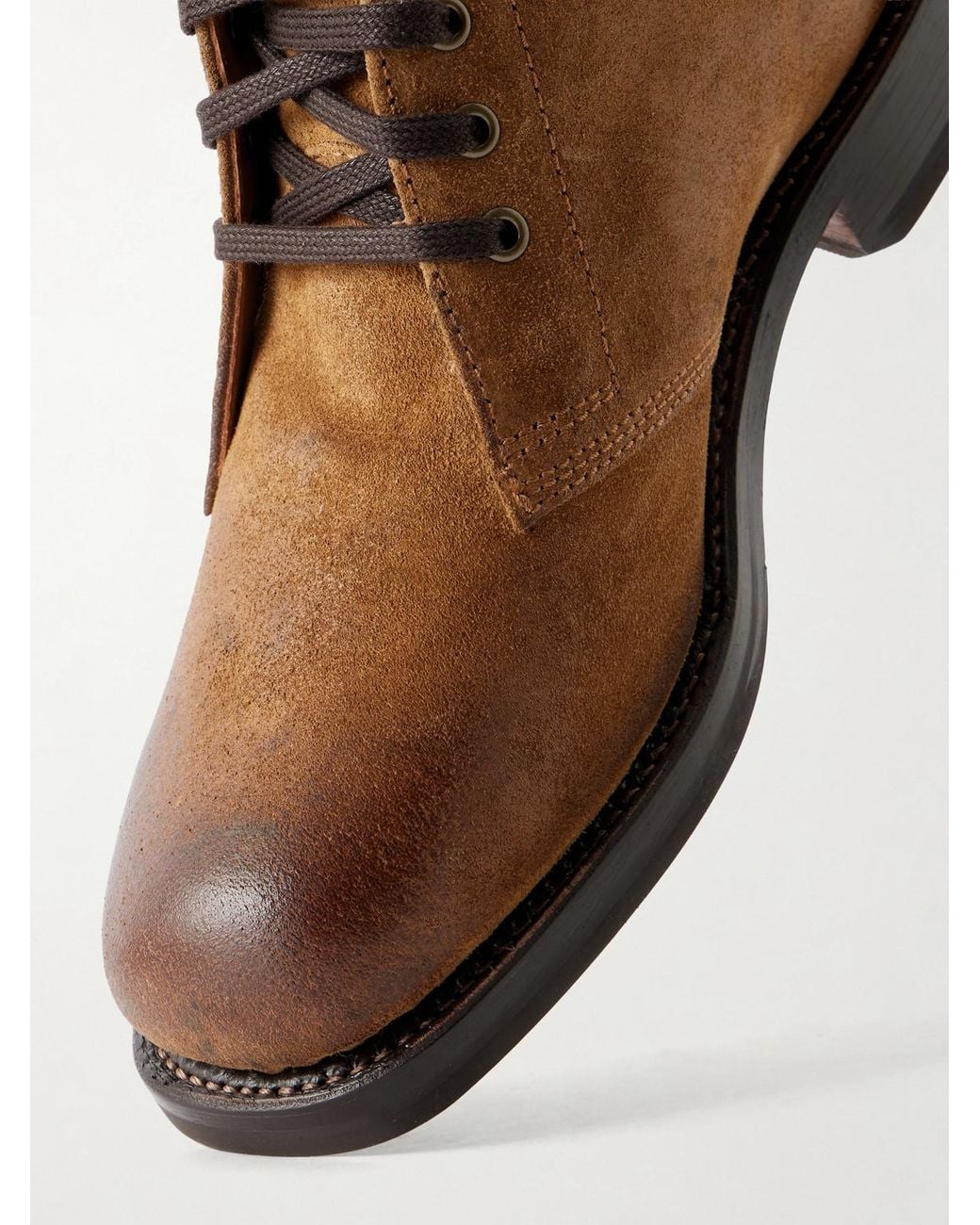 GRENSON Brown Rory Burnished-Suede Lace-Up Boots for men