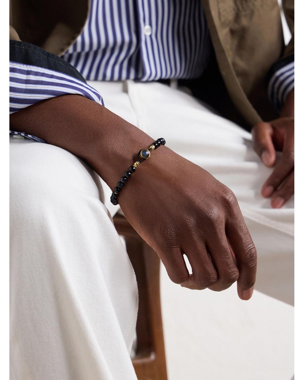 Mikia Metallic Circle 8-Plated Sterling, Tiger's Eye And Labradorite Beaded Bracelet for men