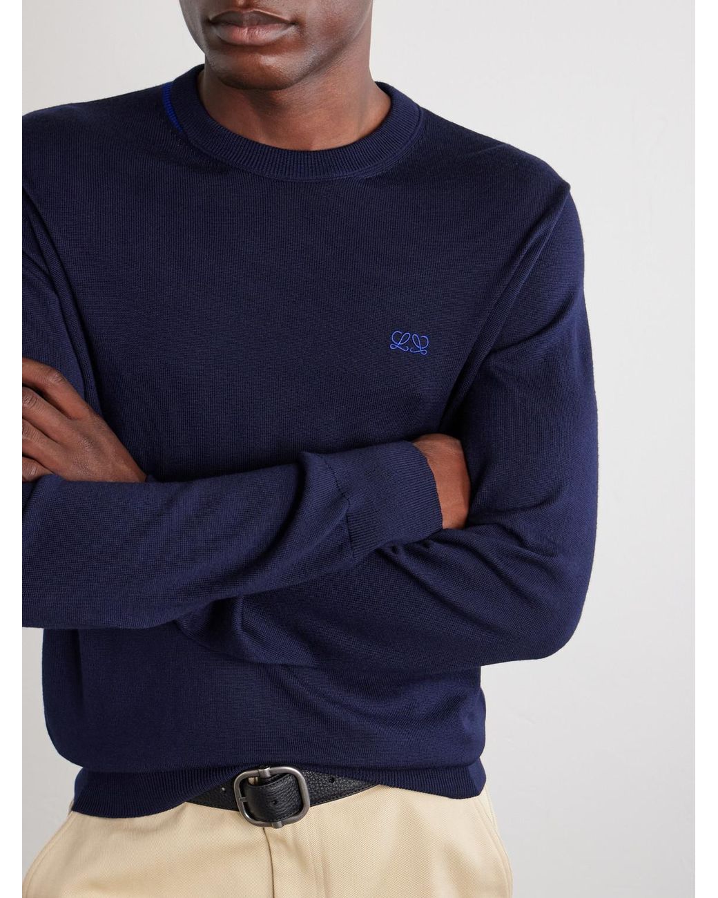 Loewe Blue Anagram-Embroidered Wool-Blend Sweater for men