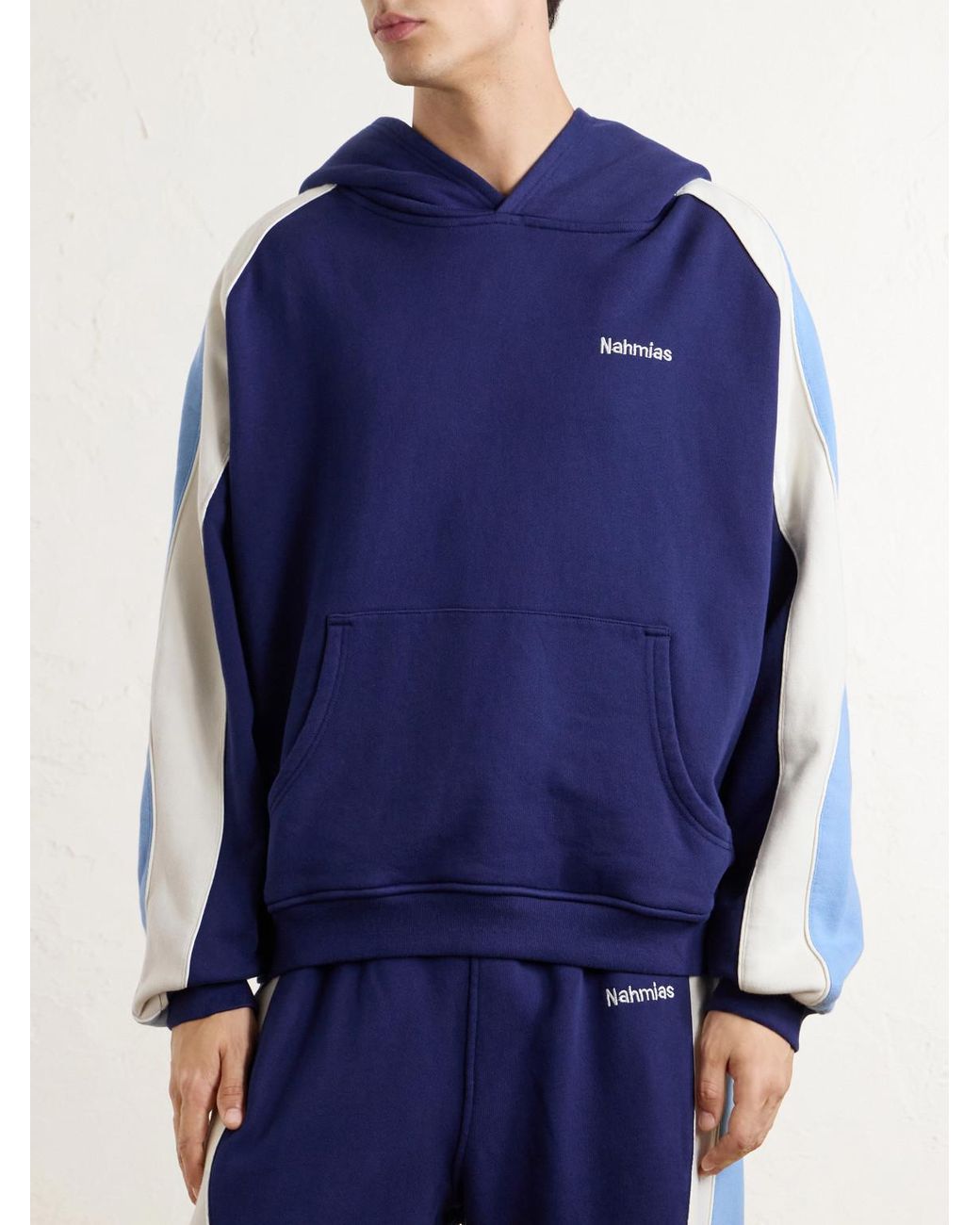 NAHMIAS Blue Ollie Logo-Embroidered Cotton-Jersey Hoodie for men