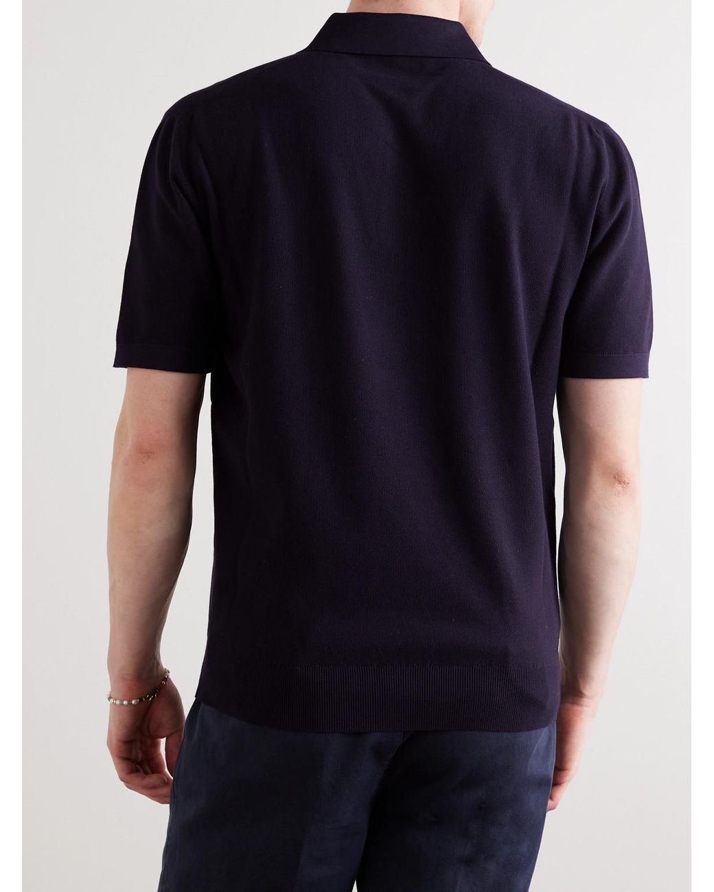 Loro Piana Blue Cotton And Silk-Blend Piqué Polo Shirt for men