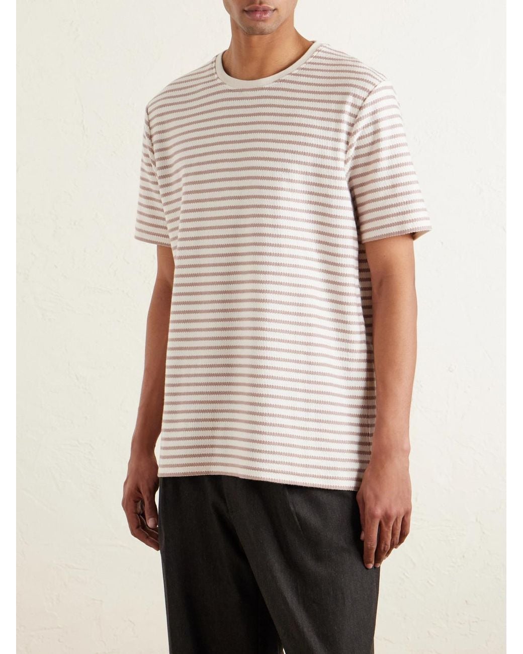 Mr P. Pink Striped Ribbed Cotton-jersey T-shirt for men