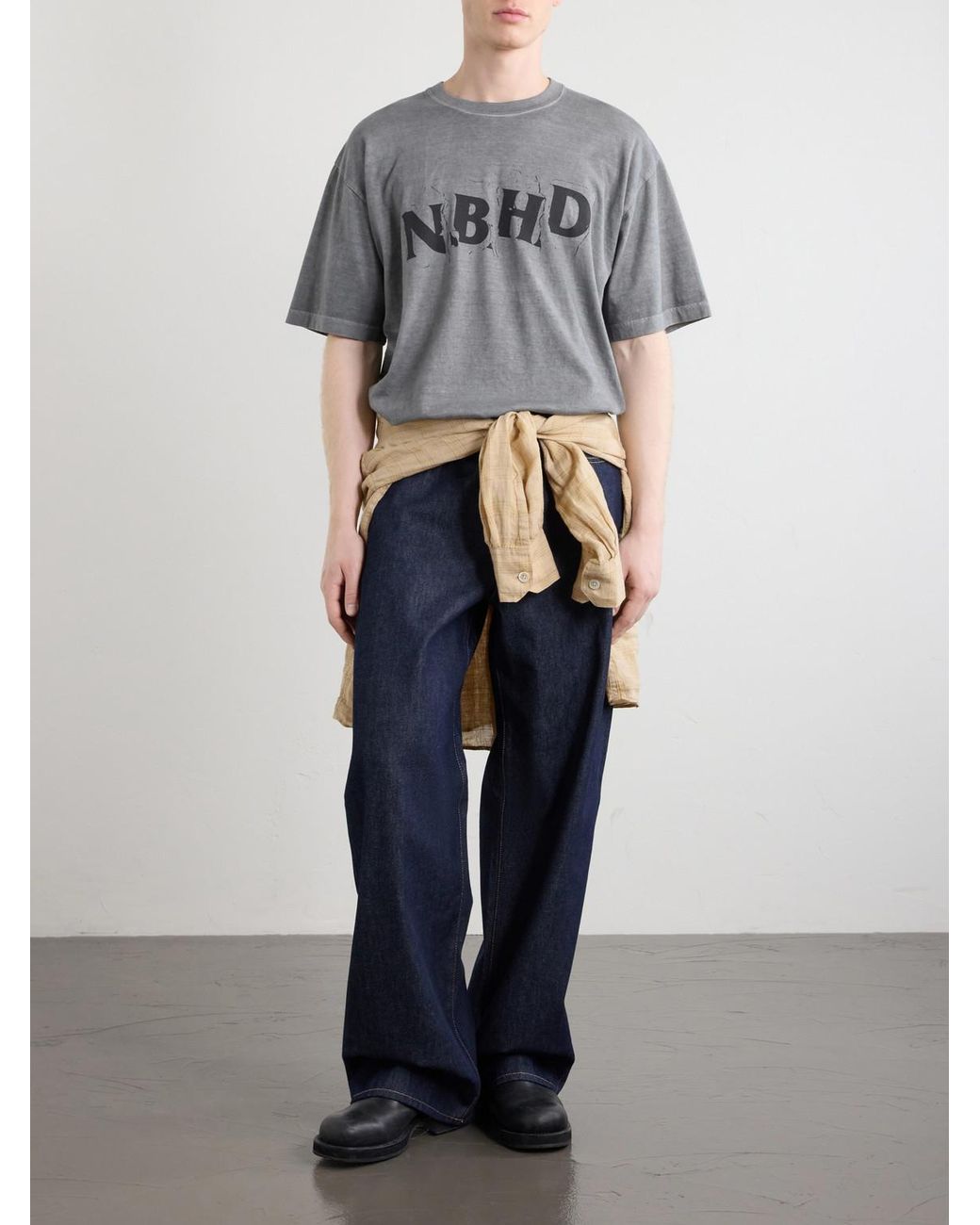 Neighborhood Gray Logo-Print Cotton-Jersey T-Shirt for men