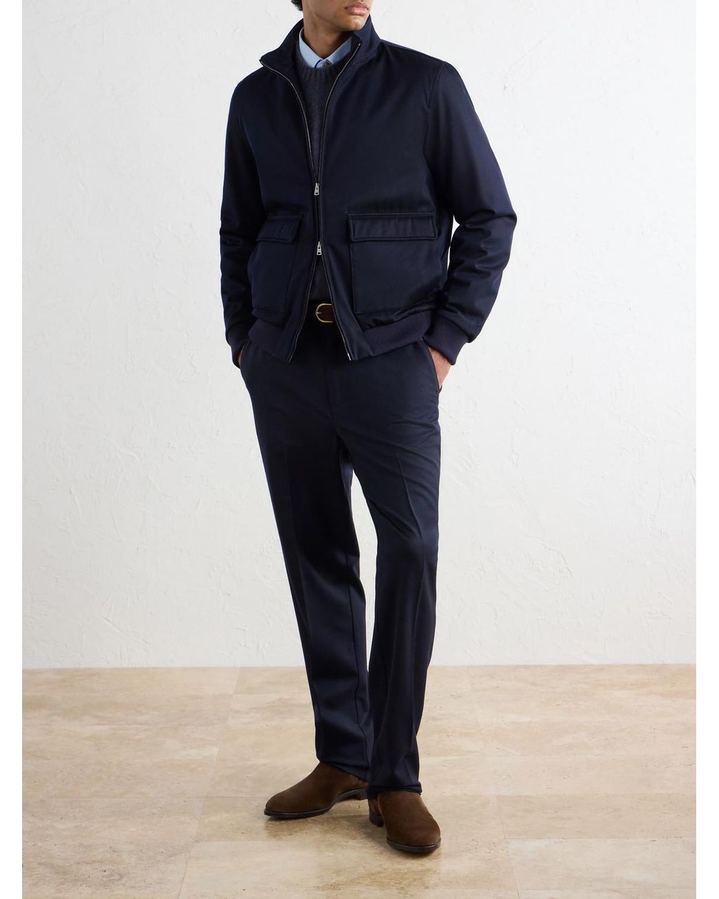 Herno Blue Virgin Wool-Twill Bomber Jacket for men