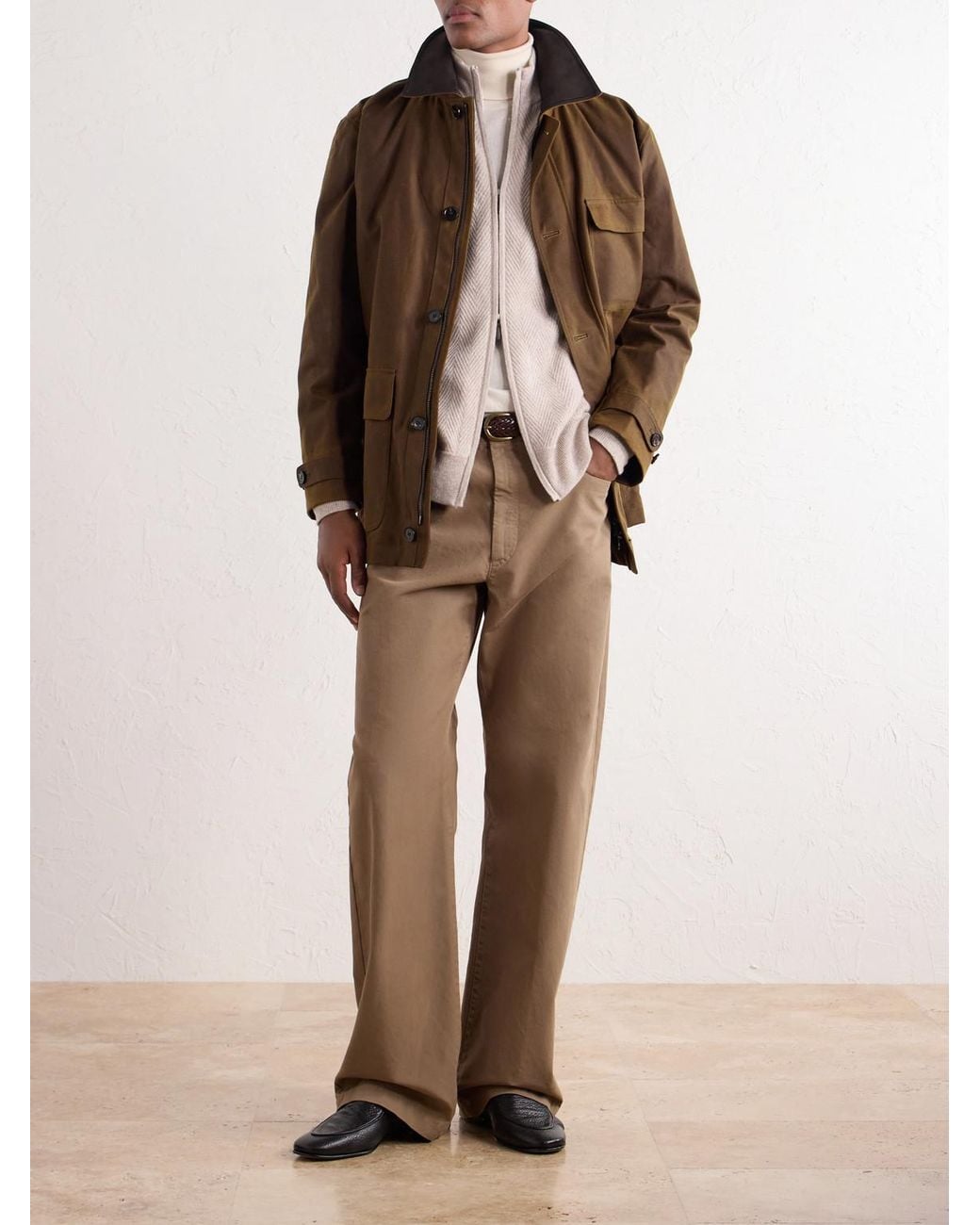 N.Peal Cashmere Natural Knightsbridge Herringbone Cashmere Zip-Up Cardigan for men