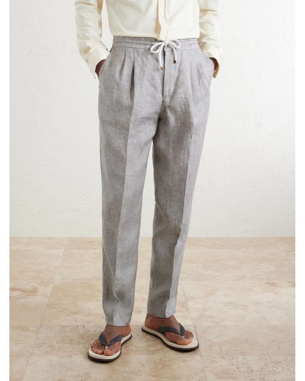 Brunello Cucinelli Suede Flip Flops in Gray für Herren