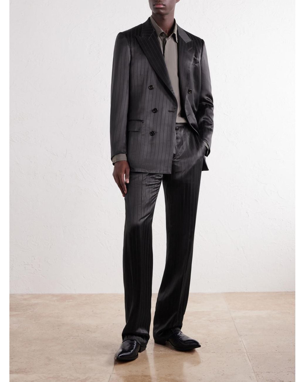 Tom Ford Blue Straight-Leg Pinstriped Satin Suit Trousers for men