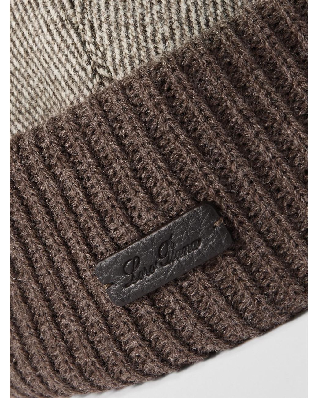 Loro Piana Brown Logo-Appliquéd Herringbone Cotton-Blend And Ribbed-Knit Beanie for men