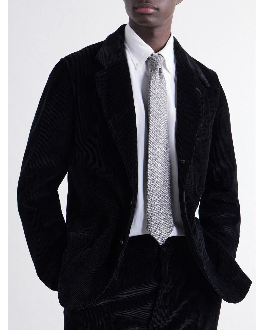 Drake's White 7Cm Herringbone Shetland Wool-Twill Tie for men