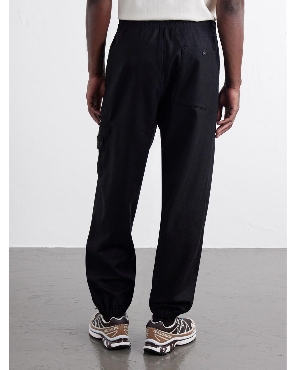 Stone Island Blue Ghost Tapered Wool And Nylon-Blend Flannel Drawstring Trousers for men