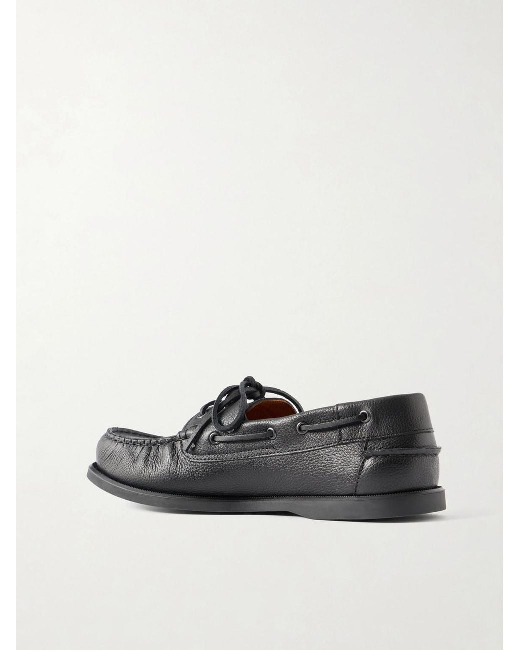 Mr P. Black Full-grain Leather Boat Shoes for men